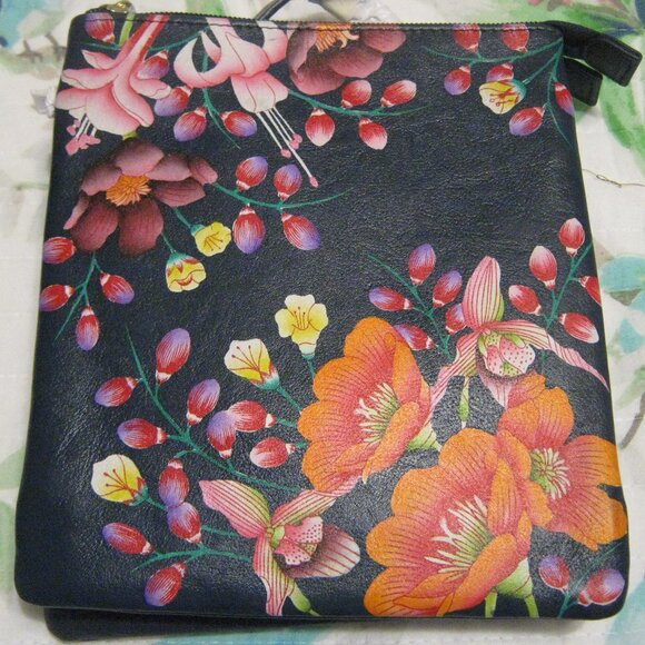 Anuschka Handbags - NWT Anuschka Blue Painted Leather Triple Organizer Crossbody - Moonlit Meadow